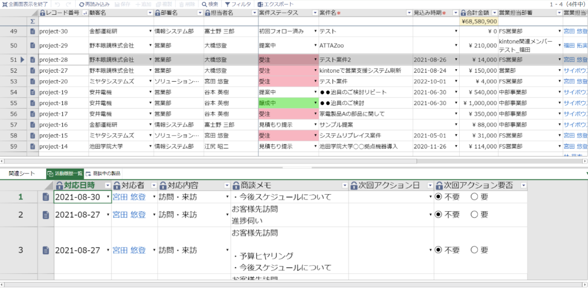 SFAで用いるプラグインの例 受注データの一覧表