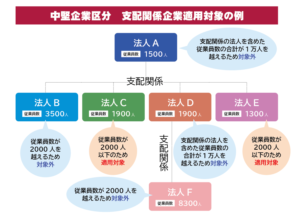 中堅企業区分 支配関係企業適用対象の例