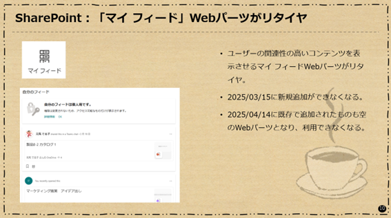 SharePoint : 「マイ フィード」Webパーツがリタイヤ