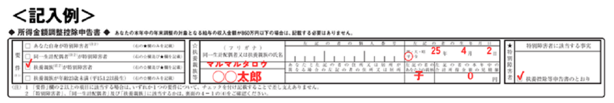 年末調整で手続きをする場合の書き方 ③ 特別障害者