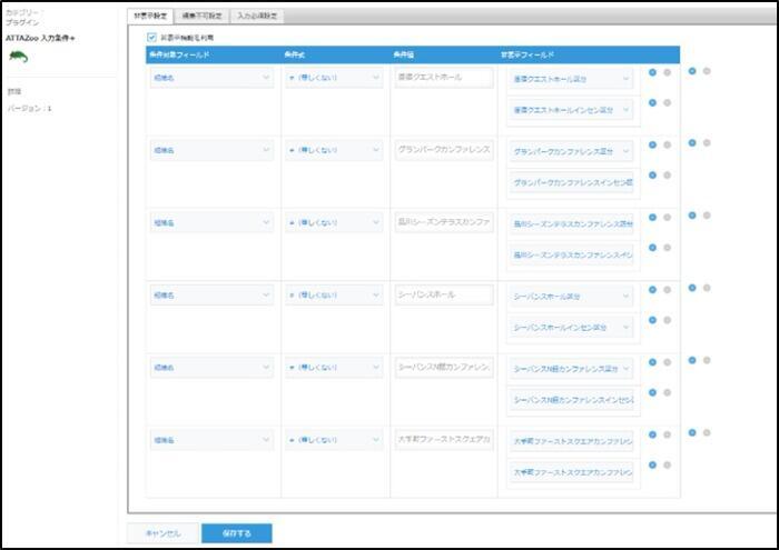 ＜入力条件＋で、値と紐づく入力項目を制御（上記は設定画面＞